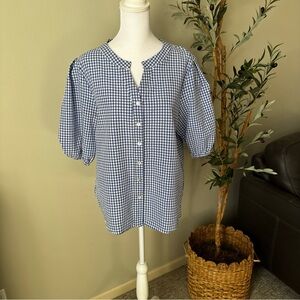 Joie Blue and White Gingham Button Down Blouse